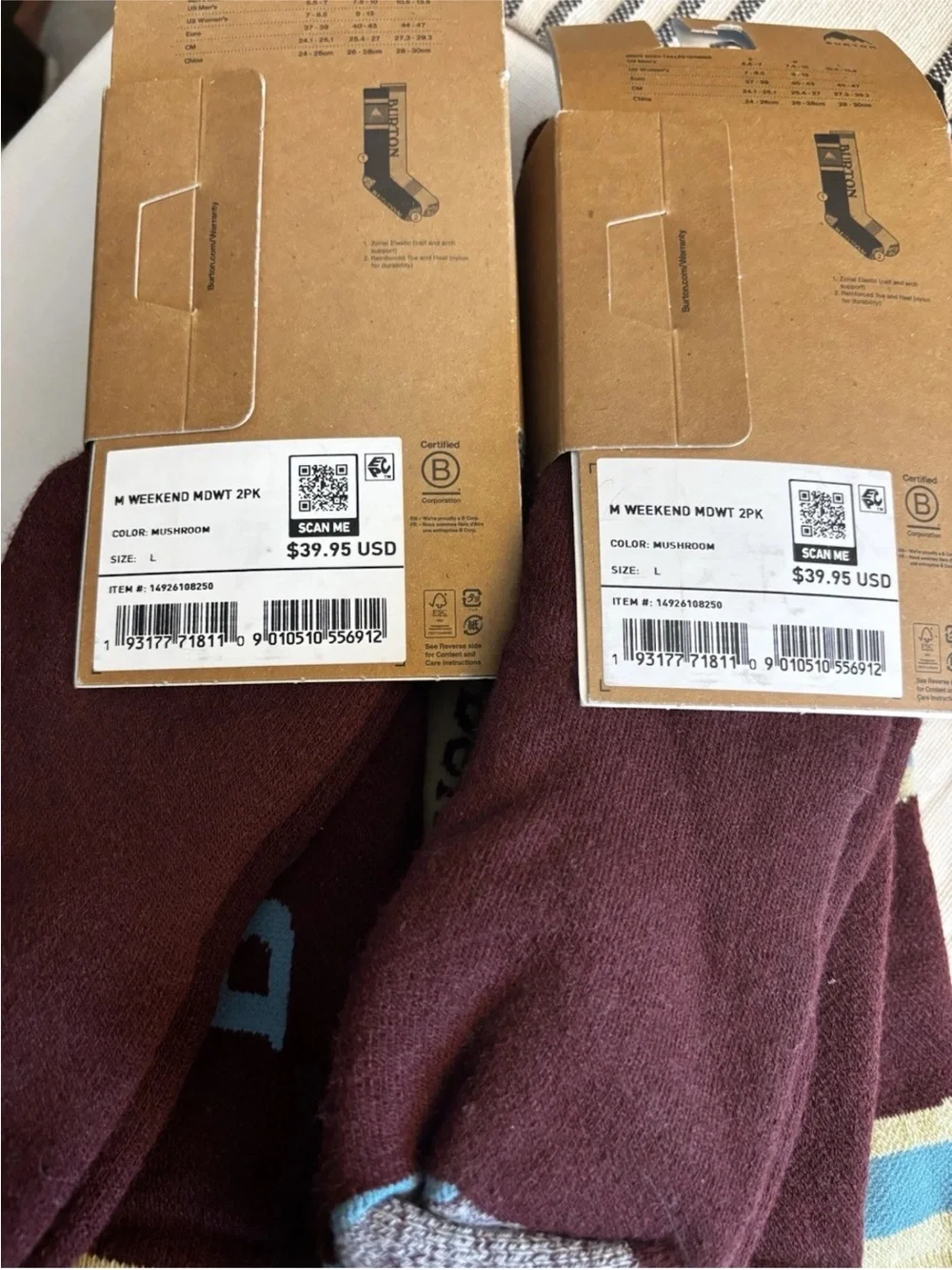 NEW Men's Burton Weekend Midweight Ski Socks FOUR PAIR Size Large L 10.5 - 13.5